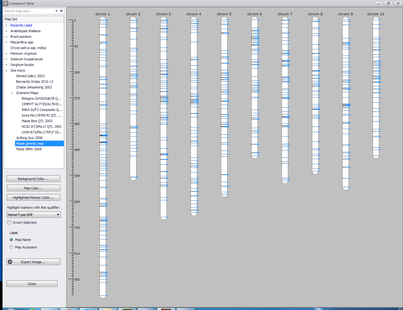 Compact view of genetic map (Arabidopsis genome, only 3 of 5 chromosomes shown)