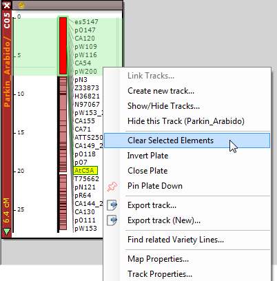 Marker data track context menu