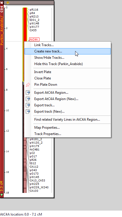 Marker data track context menu