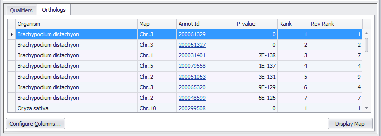Annotation Details window: Orthologs tab, lower subscreen